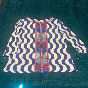 Blue and White Zigzag Women's Top